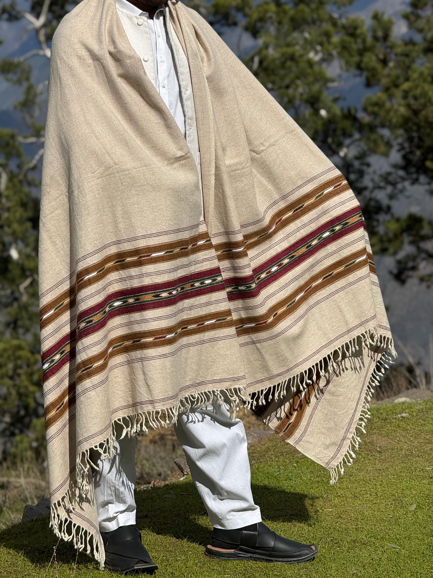 Handwoven Chitrali Pure Wool Shawl | Men's | Multiple Designs